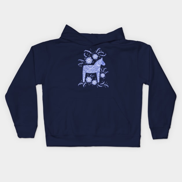 Swedish Dala Horse Blue Kids Hoodie by NicSquirrell